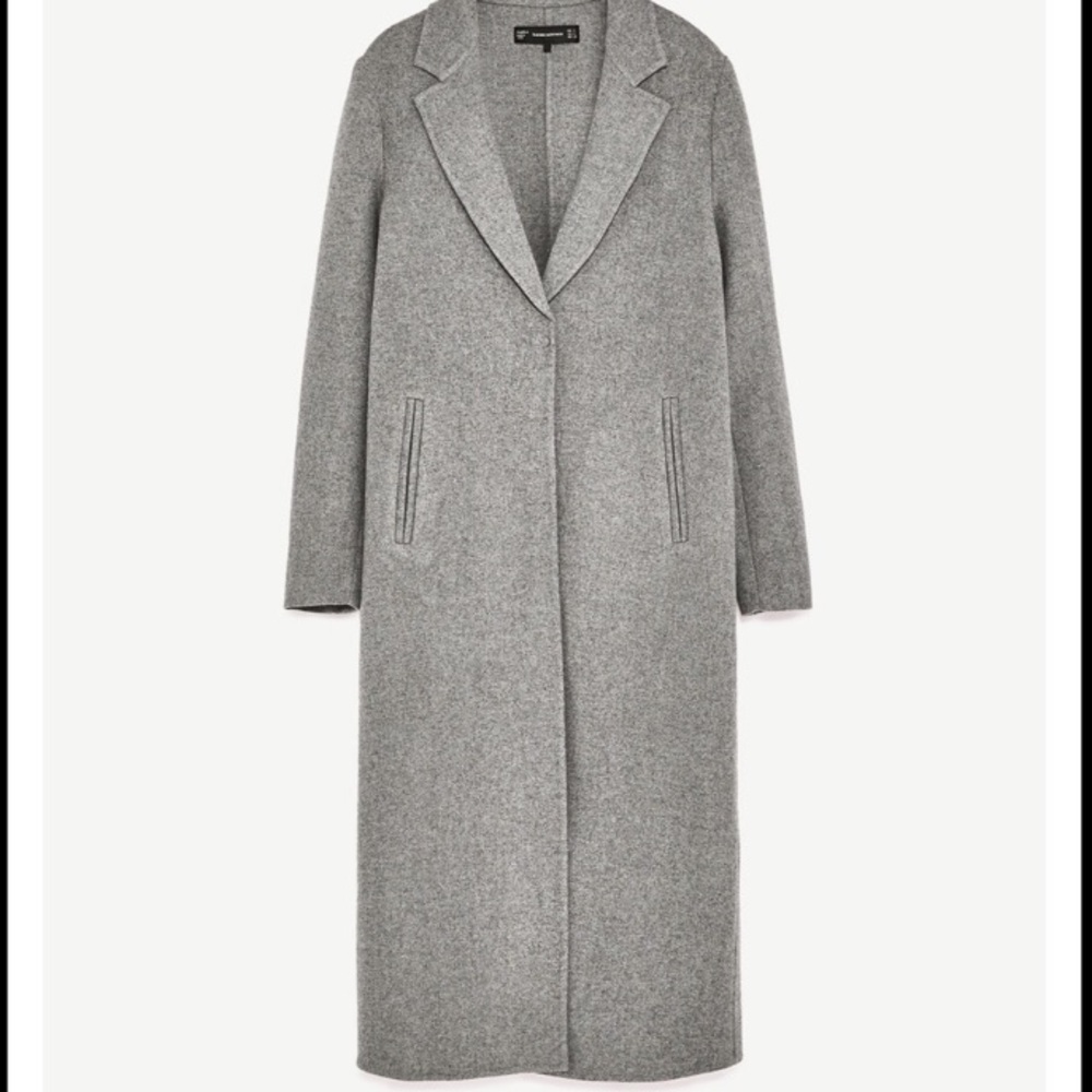 Zara Gray Long Wool-Blend Pea Coat